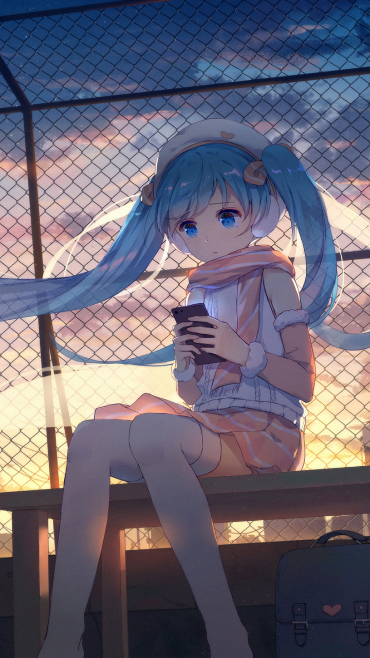 無料モバイル壁紙ボーカロイド, 青い髪, 初音ミク, アニメをダウンロードします。