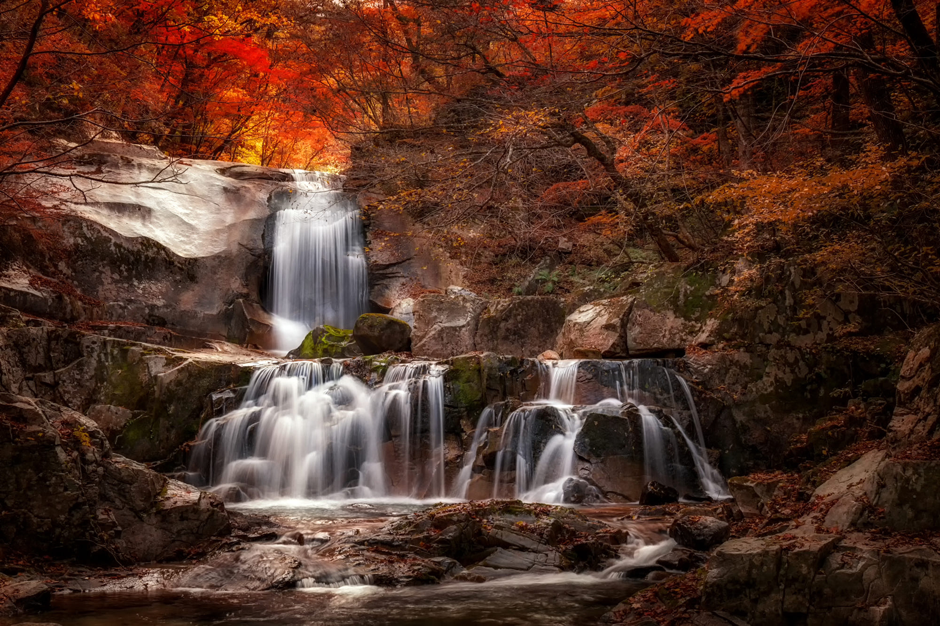 Скачать картинку Осень, Водопады, Водопад, Лес, Земля/природа в телефон бесплатно.