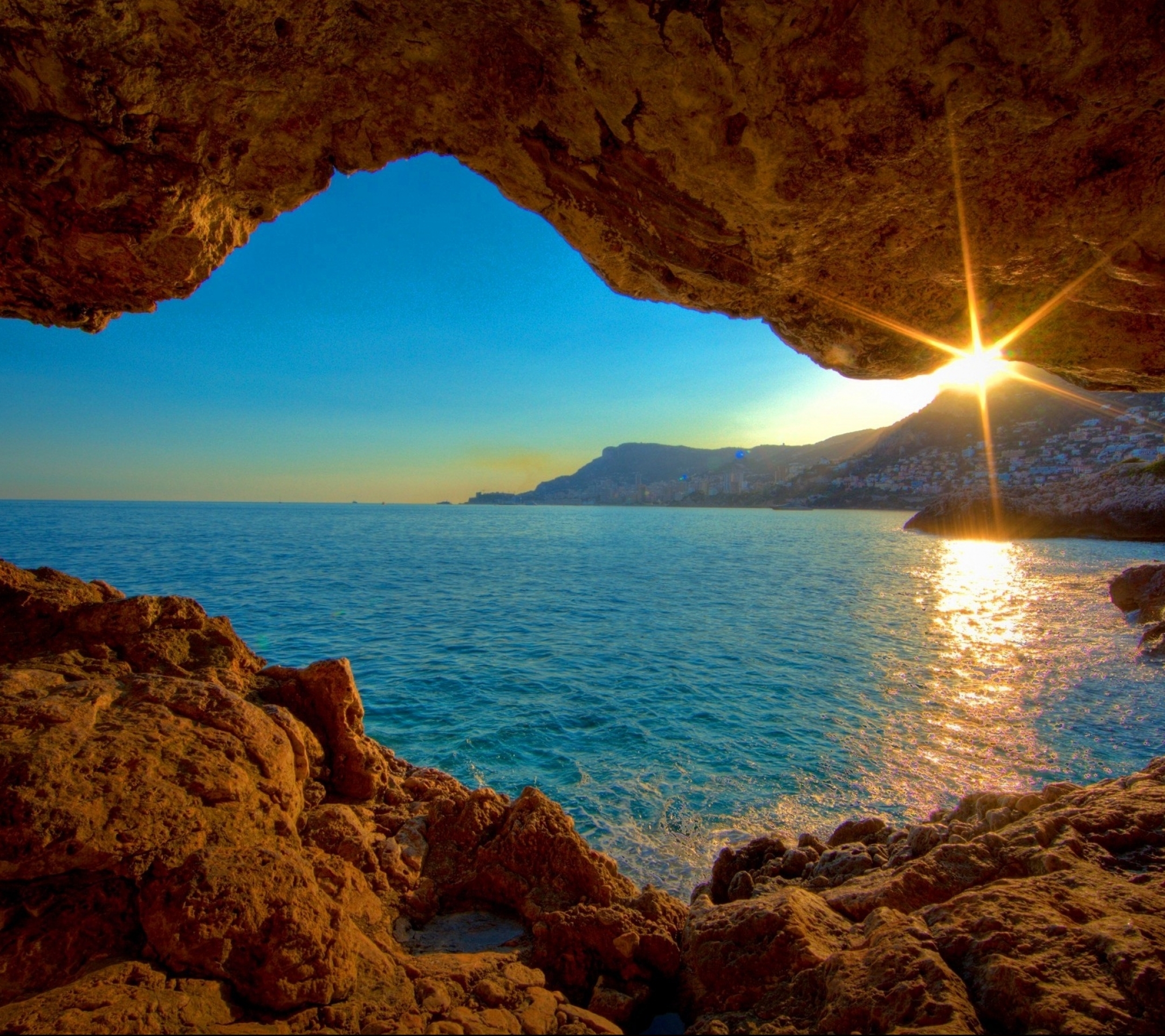 Free download wallpaper Nature, Sunset, Sun, City, Ocean, Earth, Hdr, Sunlight, Monaco on your PC desktop