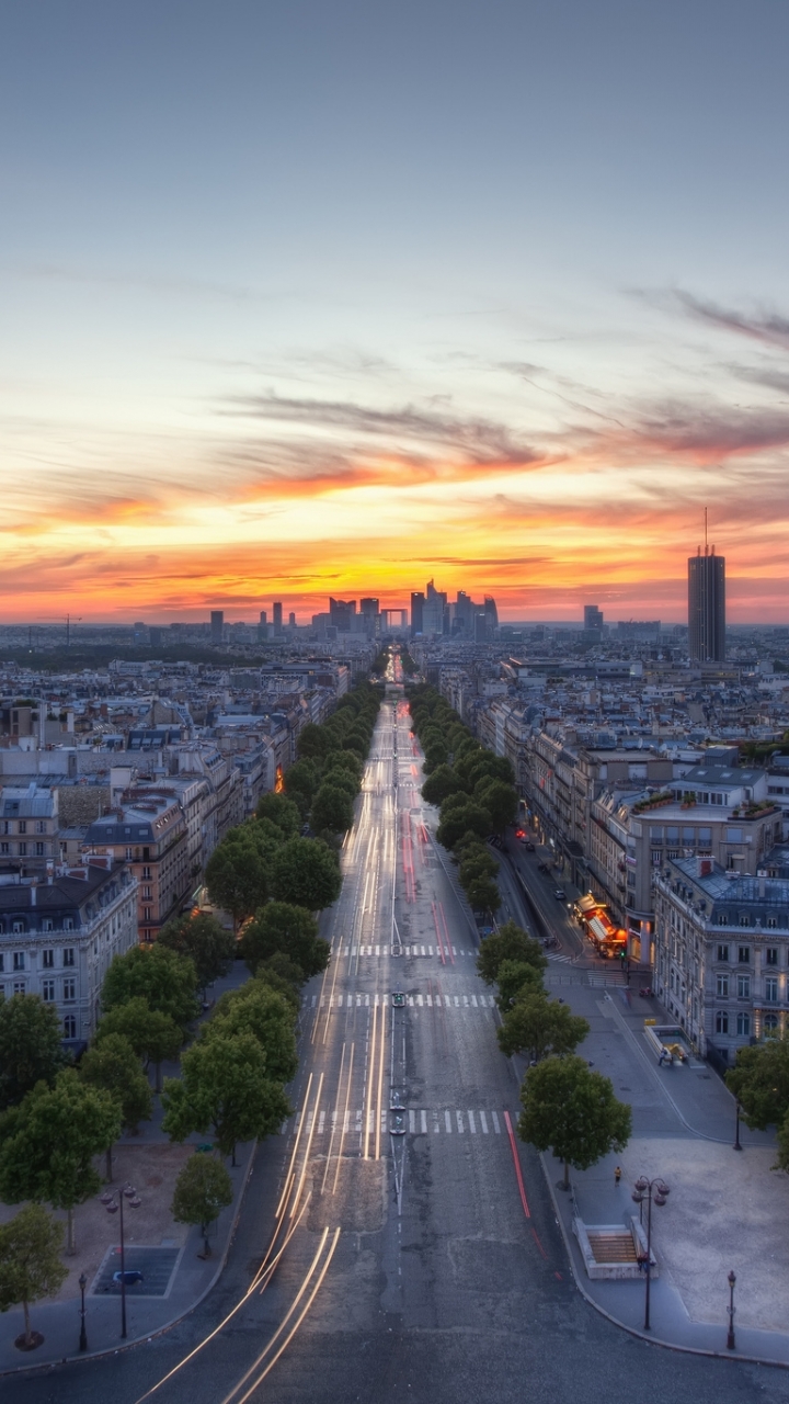 Descarga gratuita de fondo de pantalla para móvil de Ciudades, París, Paisaje Urbano, Atardecer, Hecho Por El Hombre, Puesta De Sol.