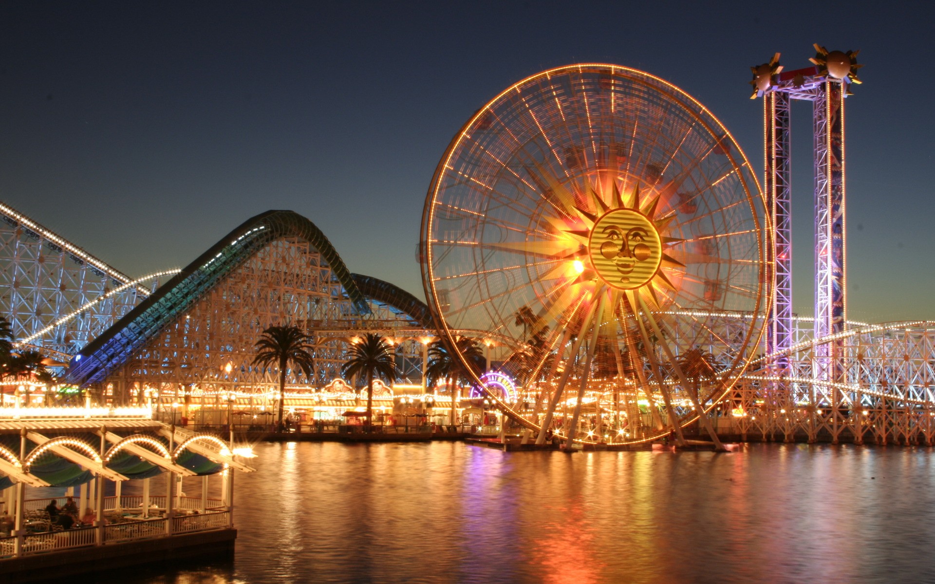 Download mobile wallpaper Light, Ferris Wheel, Amusement Park, Man Made for free.
