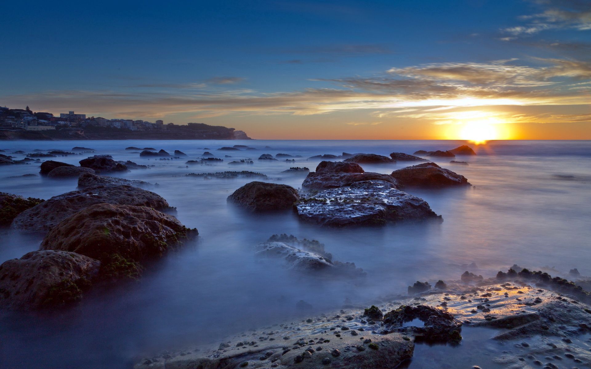 Handy-Wallpaper Natur, Sunset, Sea, Landschaft kostenlos herunterladen.