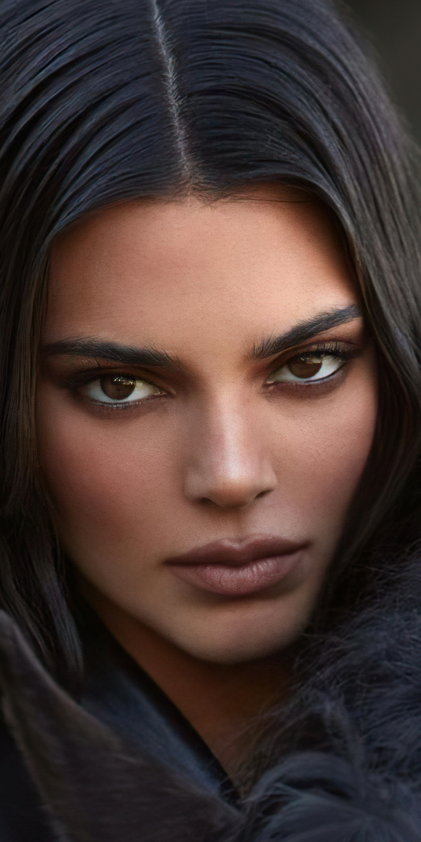 Download mobile wallpaper Model, American, Celebrity, Brown Eyes, Black Hair, Stare, Kendall Jenner for free.