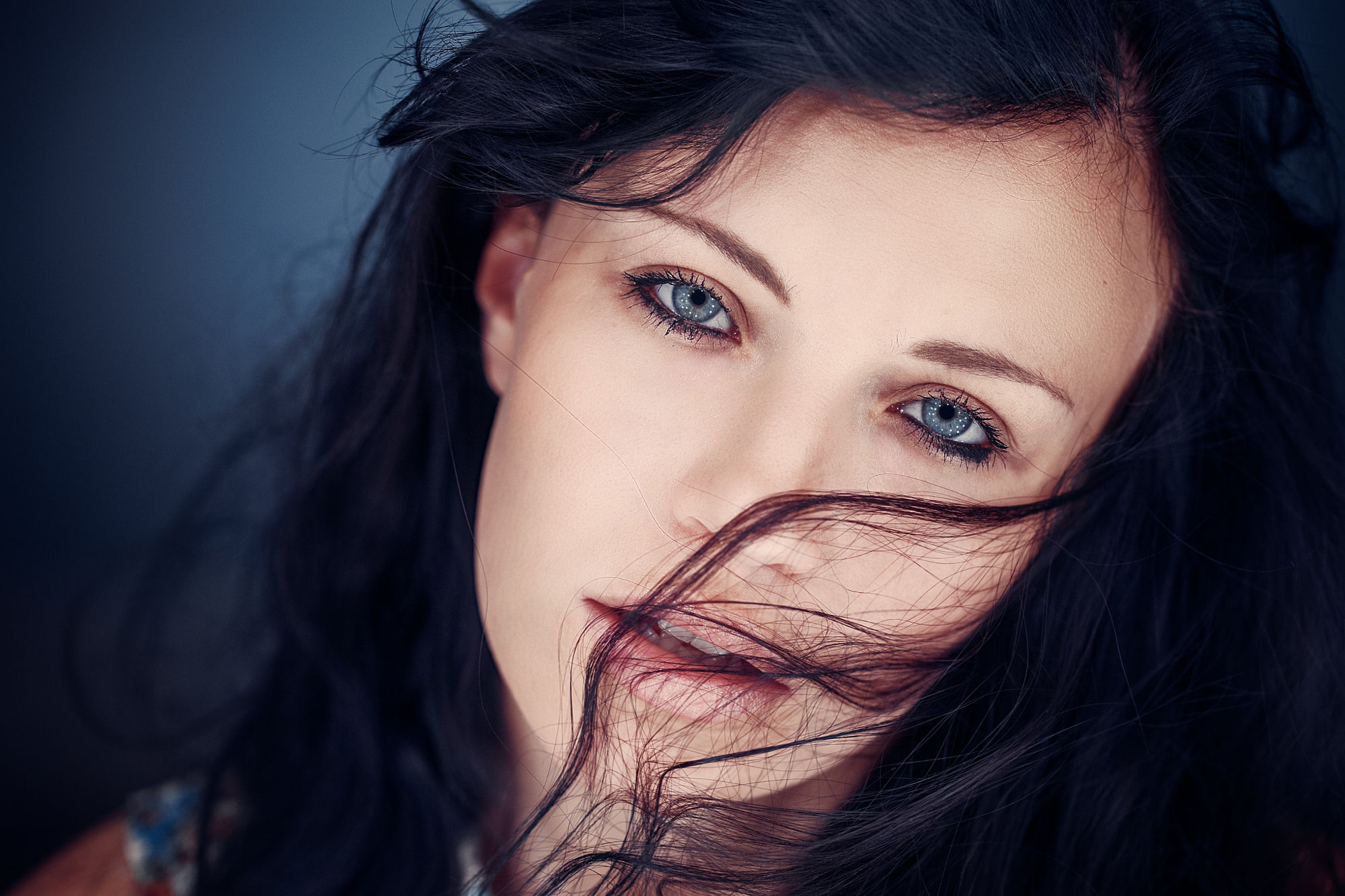 Download mobile wallpaper Face, Brunette, Model, Women, Blue Eyes for free.