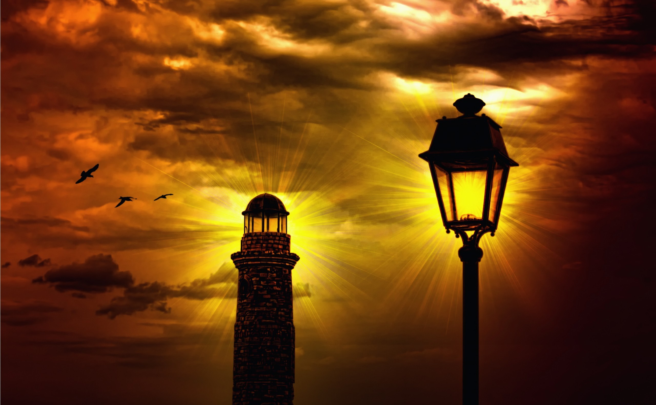lighthouse, lamp, nature, sky, night, lantern, bad weather