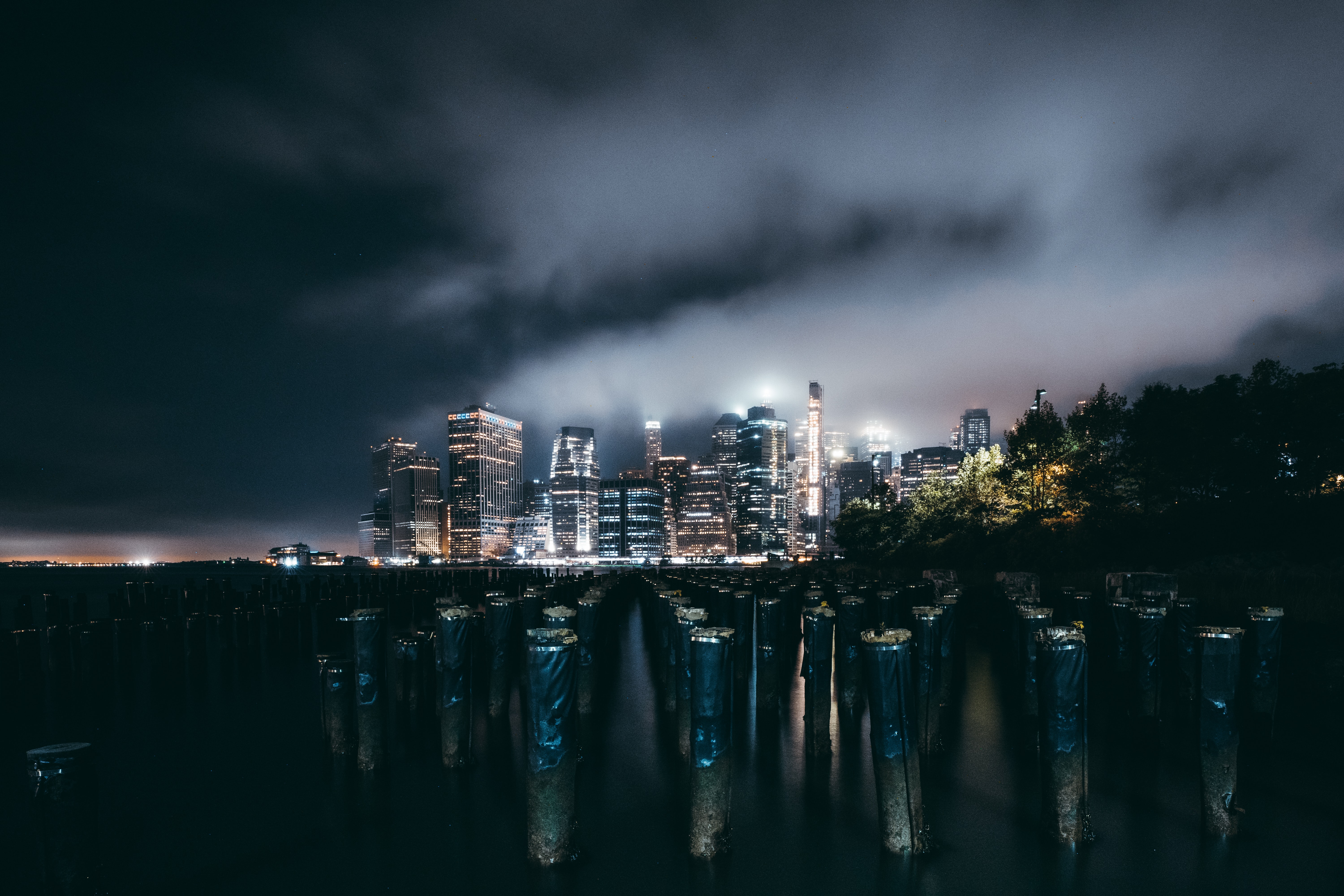 cities, night, architecture, building, skyscrapers Panoramic Wallpaper