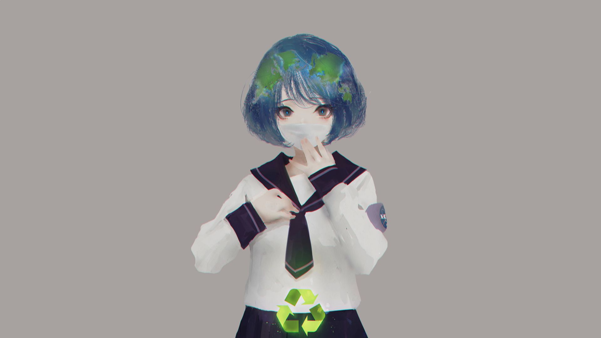 anime, earth chan, blue eyes, planet