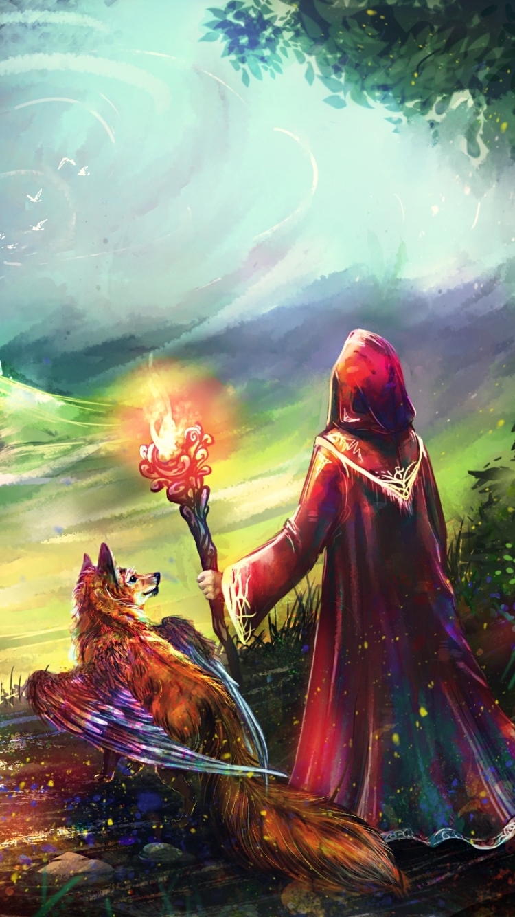 Download mobile wallpaper Fantasy, Creature, Staff, Sorceress for free.