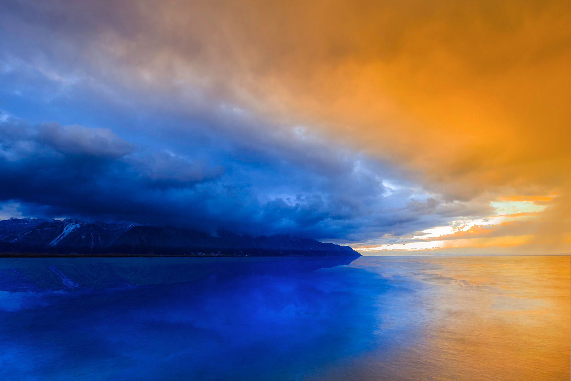 Laden Sie das Wasser, Seen, See, Gebirge, Erde/natur, Spiegelung, Orange Farbe)-Bild kostenlos auf Ihren PC-Desktop herunter