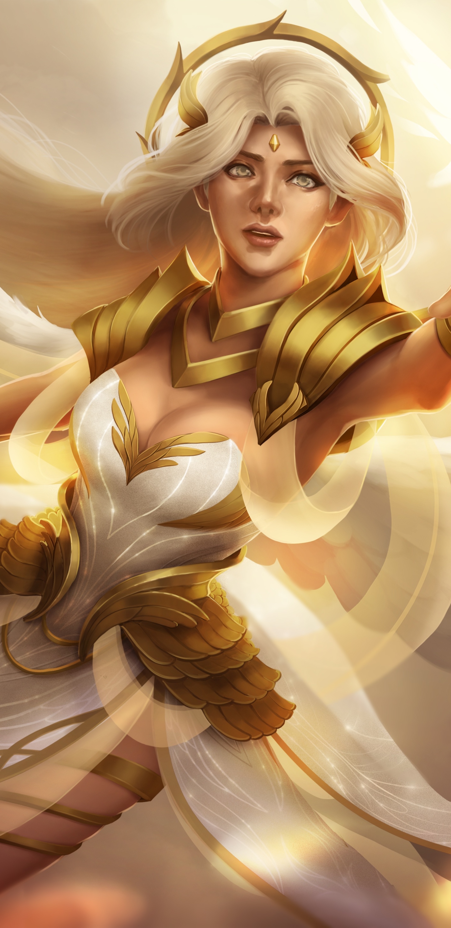 Download mobile wallpaper Fantasy, Wings, White Hair, Angel Warrior for free.