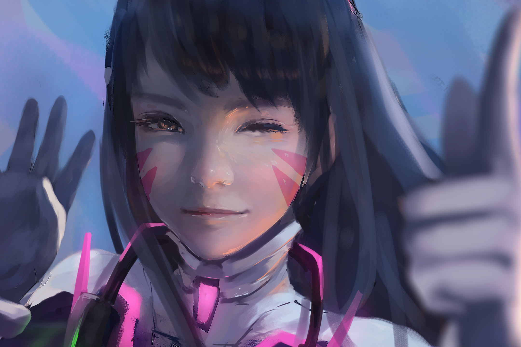 Free download wallpaper Close Up, Wink, Overwatch, Video Game, Black Hair, D Va (Overwatch) on your PC desktop