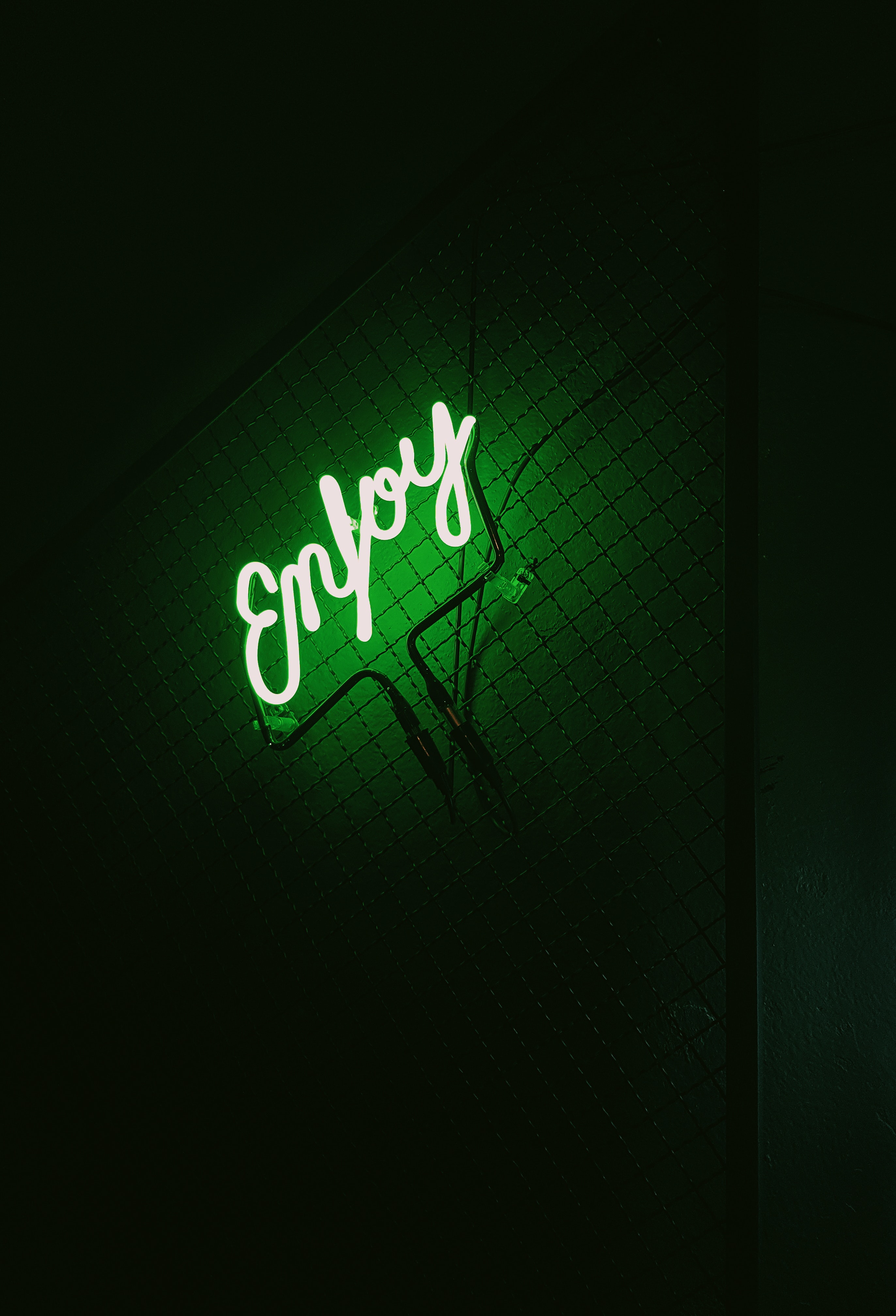 backlight, words, dark, neon, green, illumination, inscription 8K