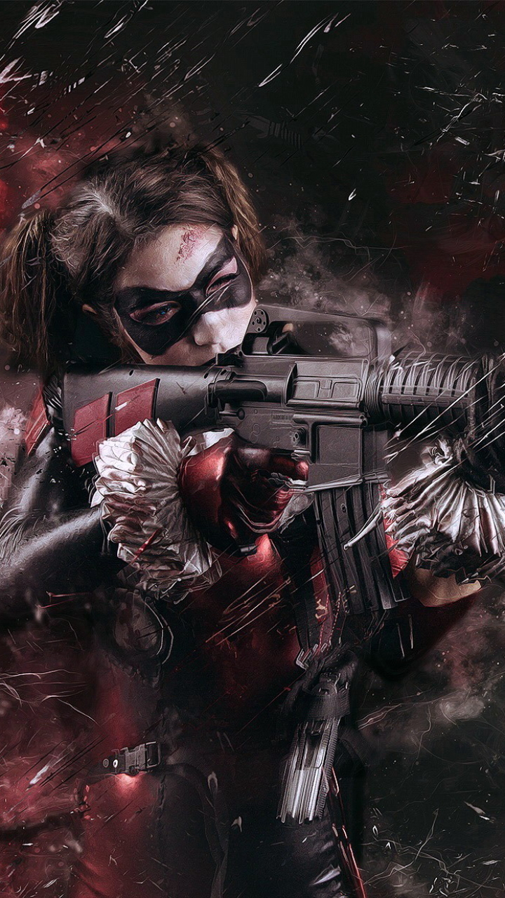 Download mobile wallpaper Women, Harley Quinn, Dc Comics, Cosplay, Assault Rifle for free.