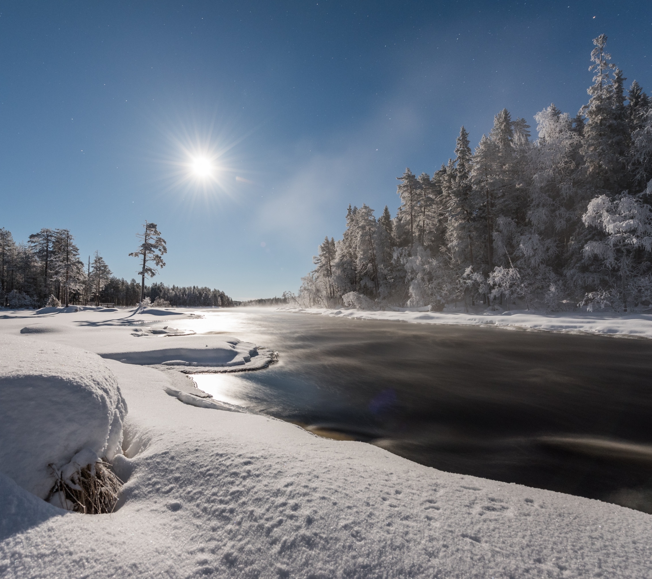 Download mobile wallpaper Winter, Nature, Snow, Earth, River for free.