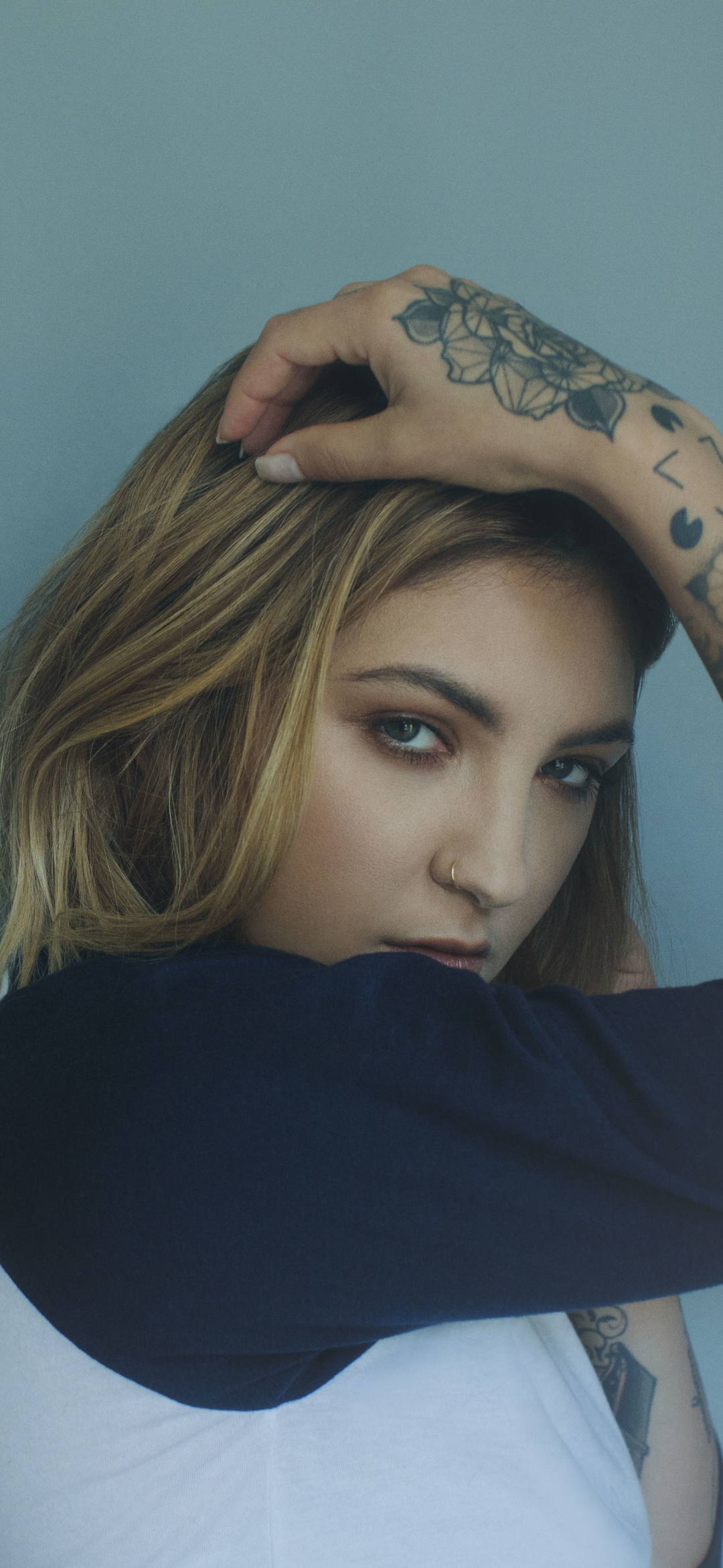 Download mobile wallpaper Music, Tattoo, Blonde, Stare, Julia Michaels for free.