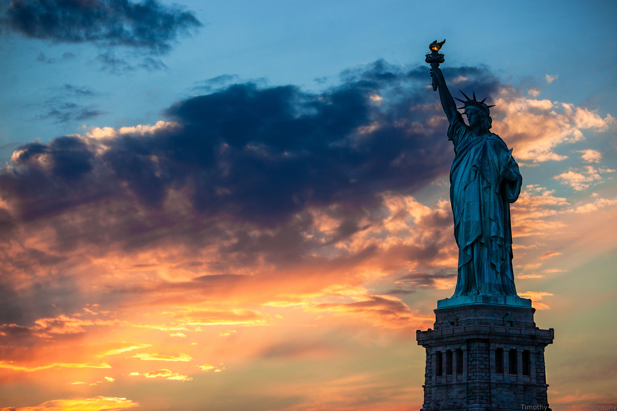 statue of liberty, man made, cloud, sky, sunrise, sunset