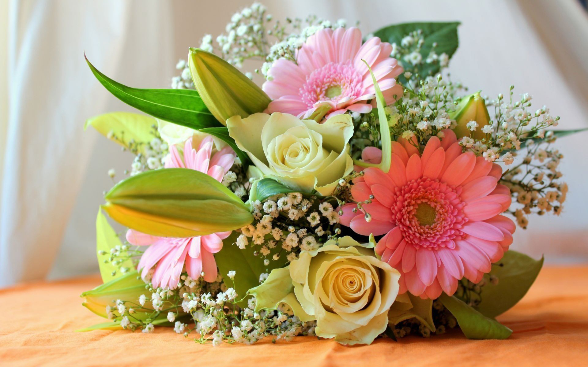 Laden Sie das Gerbera, Blume, Strauß, Bunt, Pastell, Menschengemacht, Pinke Blume-Bild kostenlos auf Ihren PC-Desktop herunter