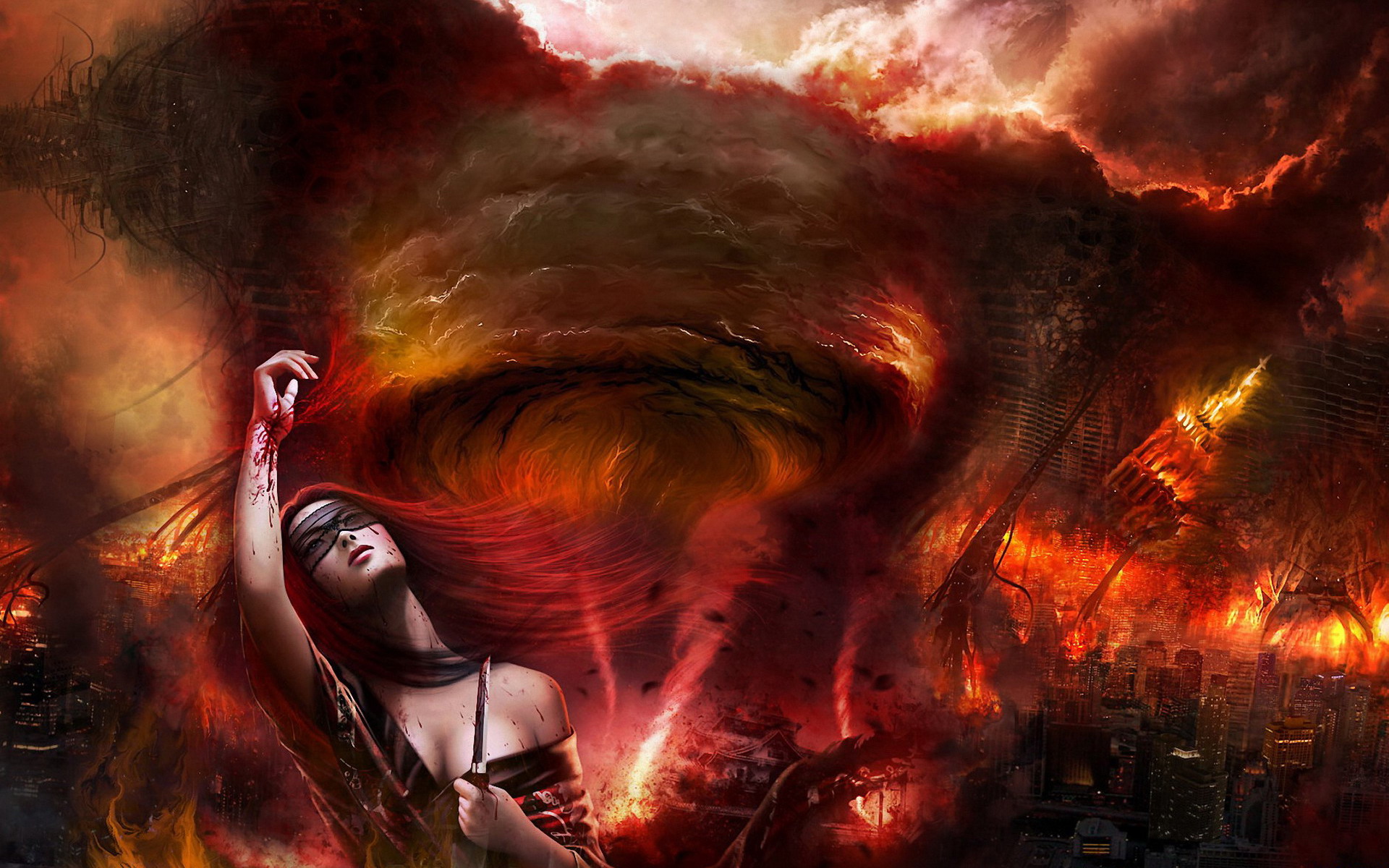 Download mobile wallpaper Fantasy, Fire, Destruction, Knife, Legend Of The Five Rings for free.