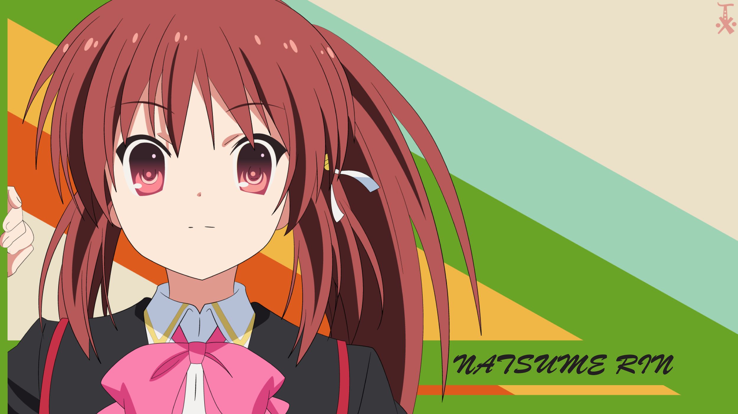 anime, little busters!, red eyes, red hair, rin natsume, smile, vector