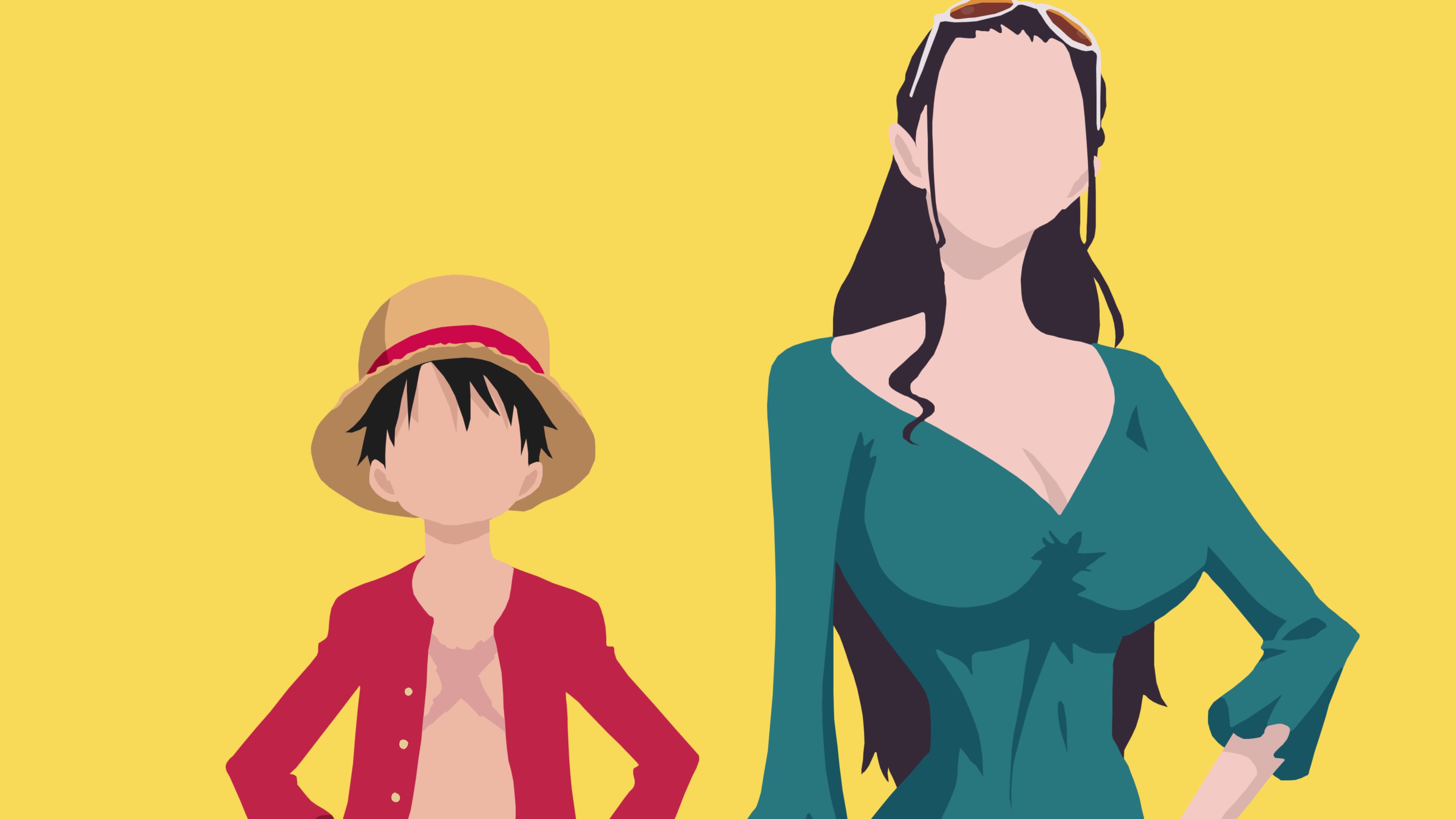 Laden Sie das Minimalistisch, Animes, One Piece, Affe D Luffy, Nico Robin-Bild kostenlos auf Ihren PC-Desktop herunter