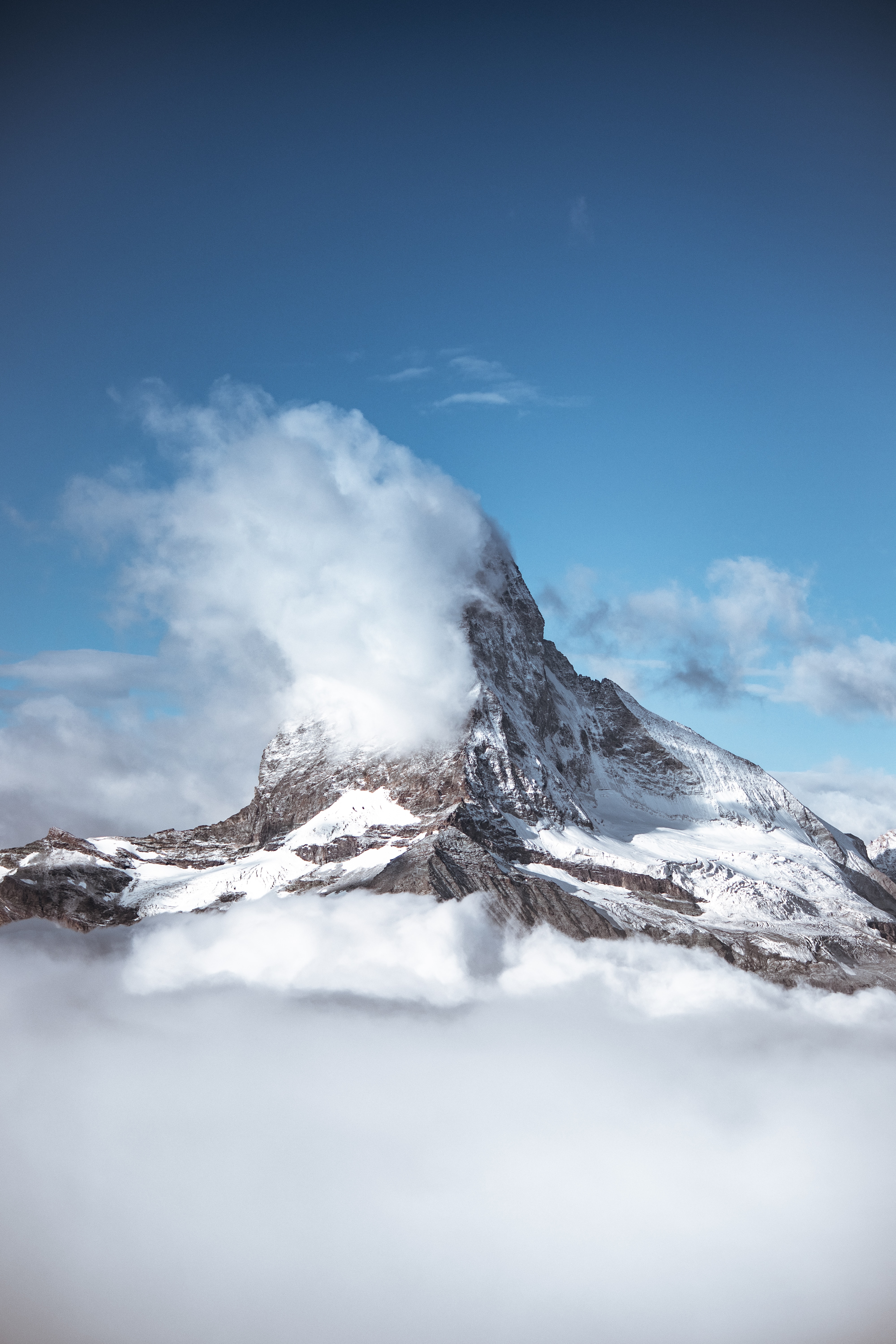 nature, clouds, snow, mountain, vertex, top Panoramic Wallpaper