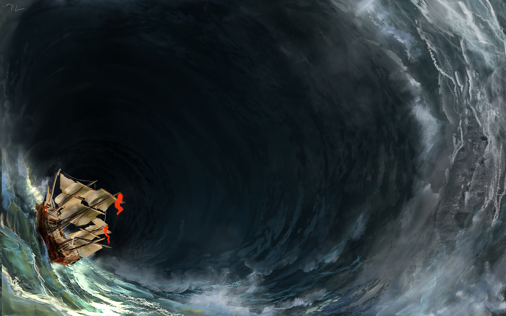 Free download wallpaper Fantasy, Ocean, Ship, Wave on your PC desktop