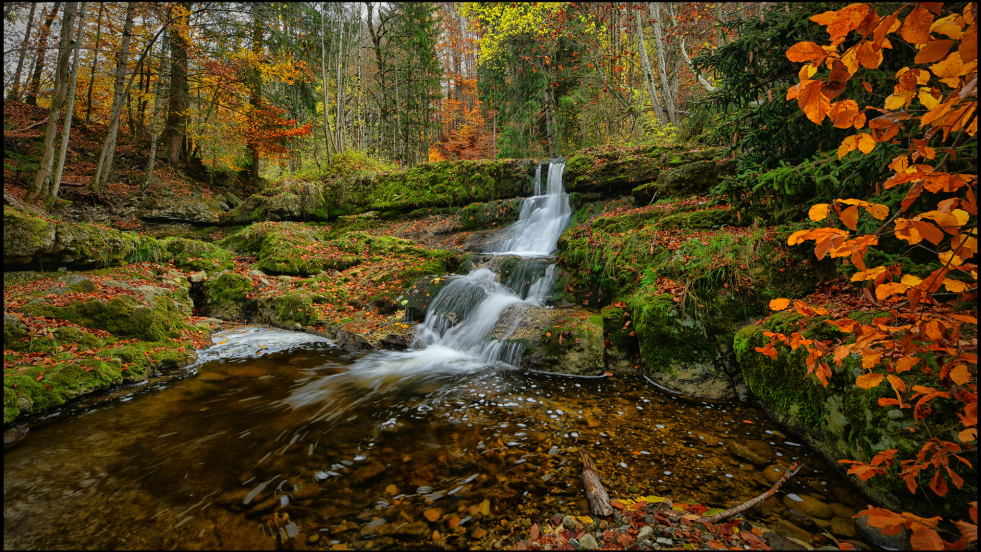 Скачать обои бесплатно Осень, Водопады, Водопад, Ручей, Земля/природа картинка на рабочий стол ПК
