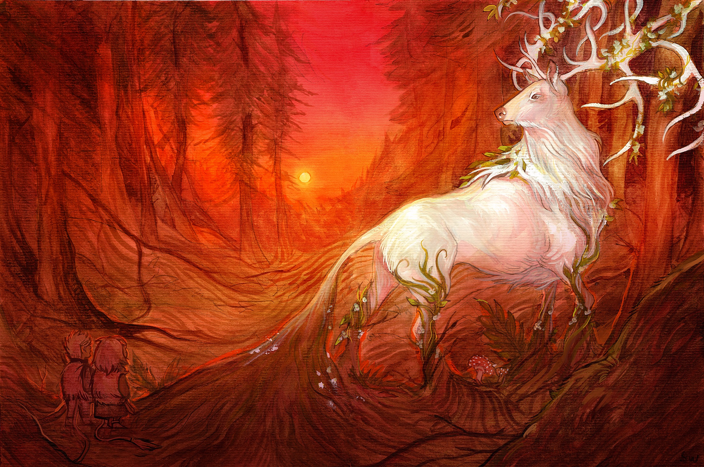 Download mobile wallpaper Fantasy, Forest, Deer, Orange (Color), Fantasy Animals for free.