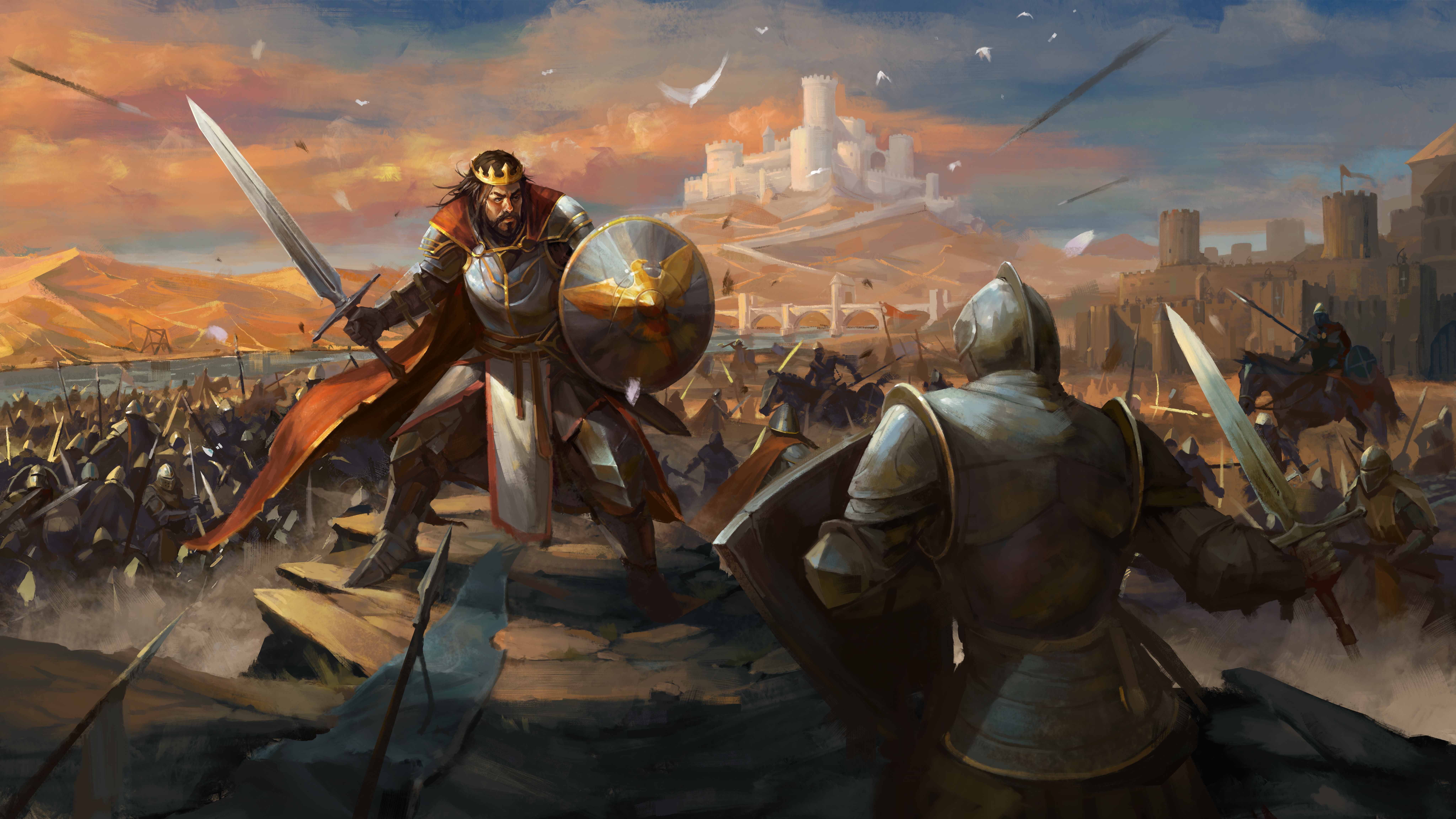 Free download wallpaper Fantasy, Shield, Warrior, Knight, Battle, Armor, Sword, Castle on your PC desktop