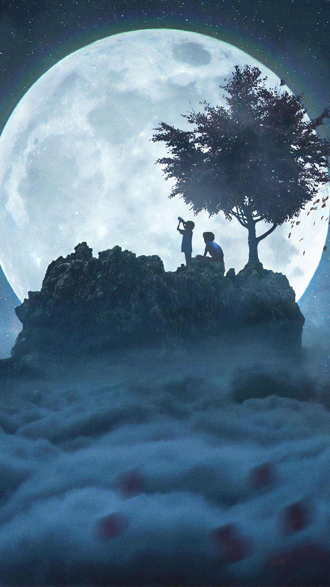 Baixar papel de parede para celular de Fantasia, Noite, Lua, Árvore, Criança gratuito.
