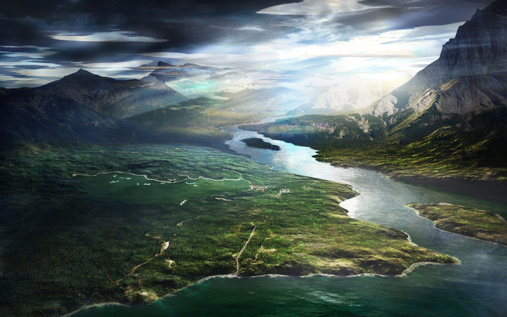 Free download wallpaper Landscape, Rivers, Sky, Mountains on your PC desktop