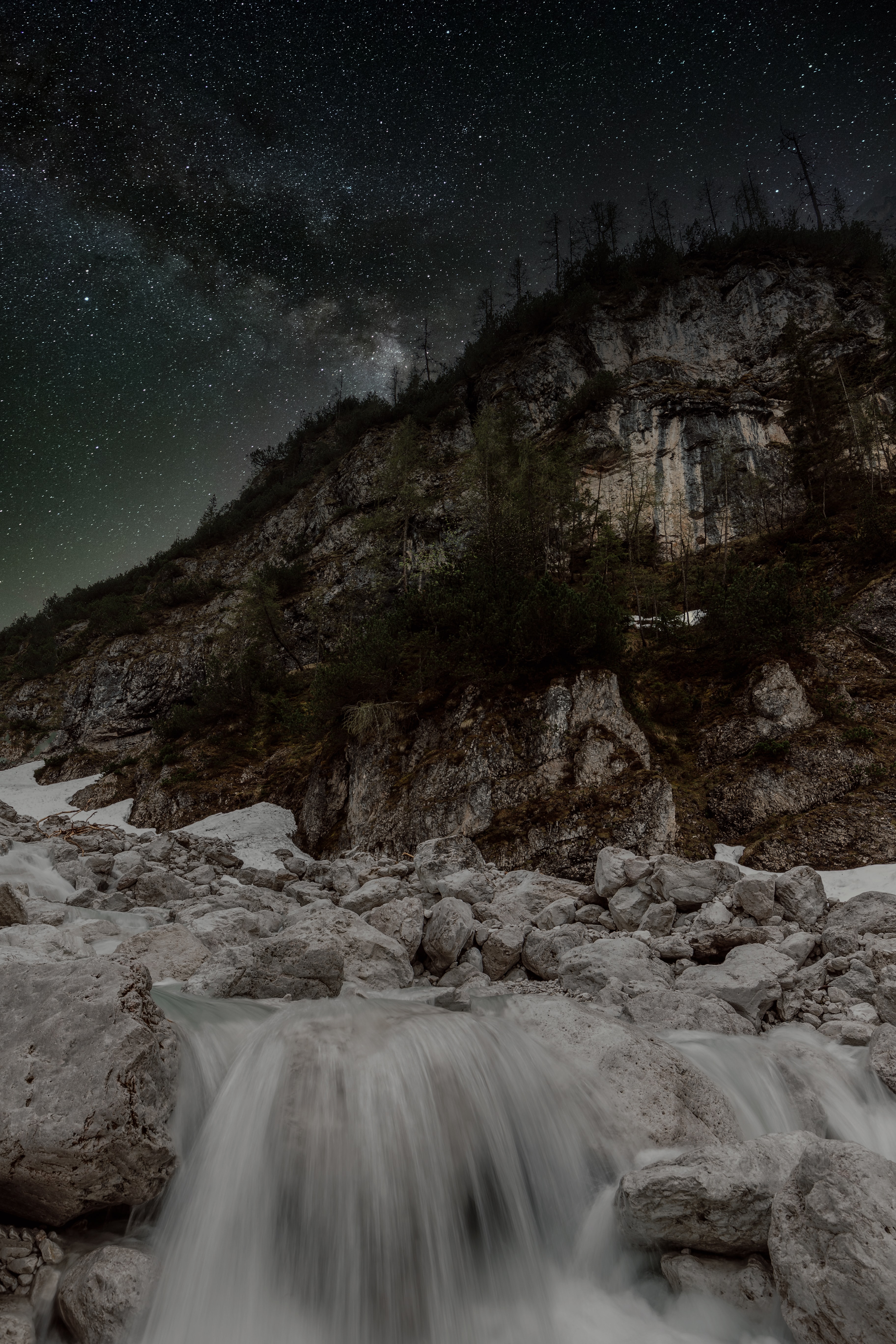 Free download wallpaper Forest, Rocks, Waterfall, Starry Sky, Nature on your PC desktop
