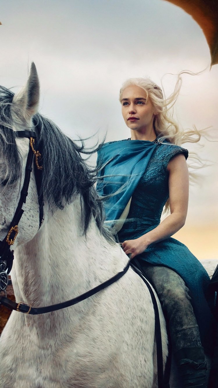 Handy-Wallpaper Drachen, Pferd, Fernsehserien, Hauspferd, Game Of Thrones: Das Lied Von Eis Und Feuer, Daenerys Targaryen, Emilia Clarke, Ian Glen, Jorah Mormont kostenlos herunterladen.