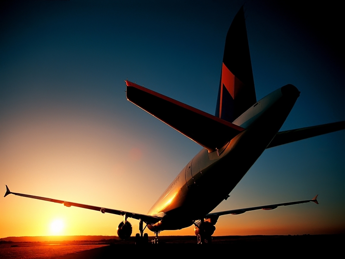 Download mobile wallpaper Sunset, Transport, Landscape, Airplanes for free.