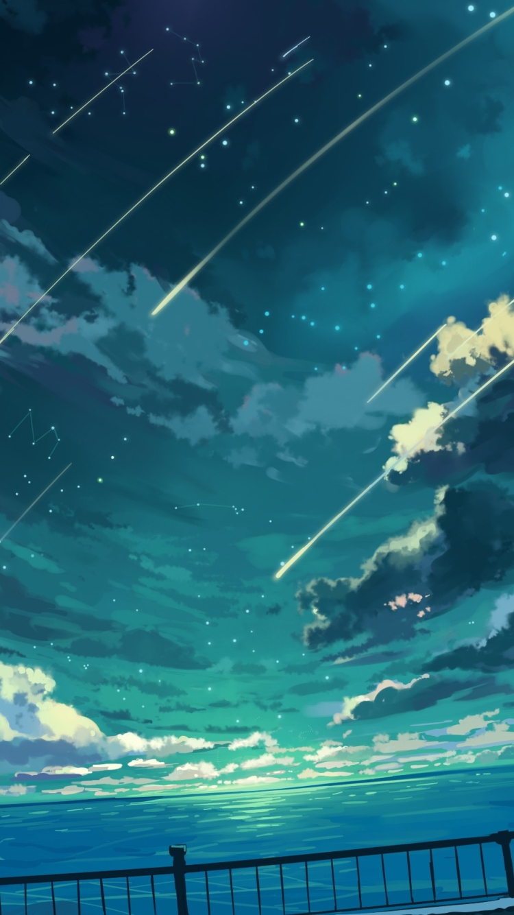Handy-Wallpaper Wasser, Sterne, Horizont, Ozean, Wolke, Himmel, Animes kostenlos herunterladen.