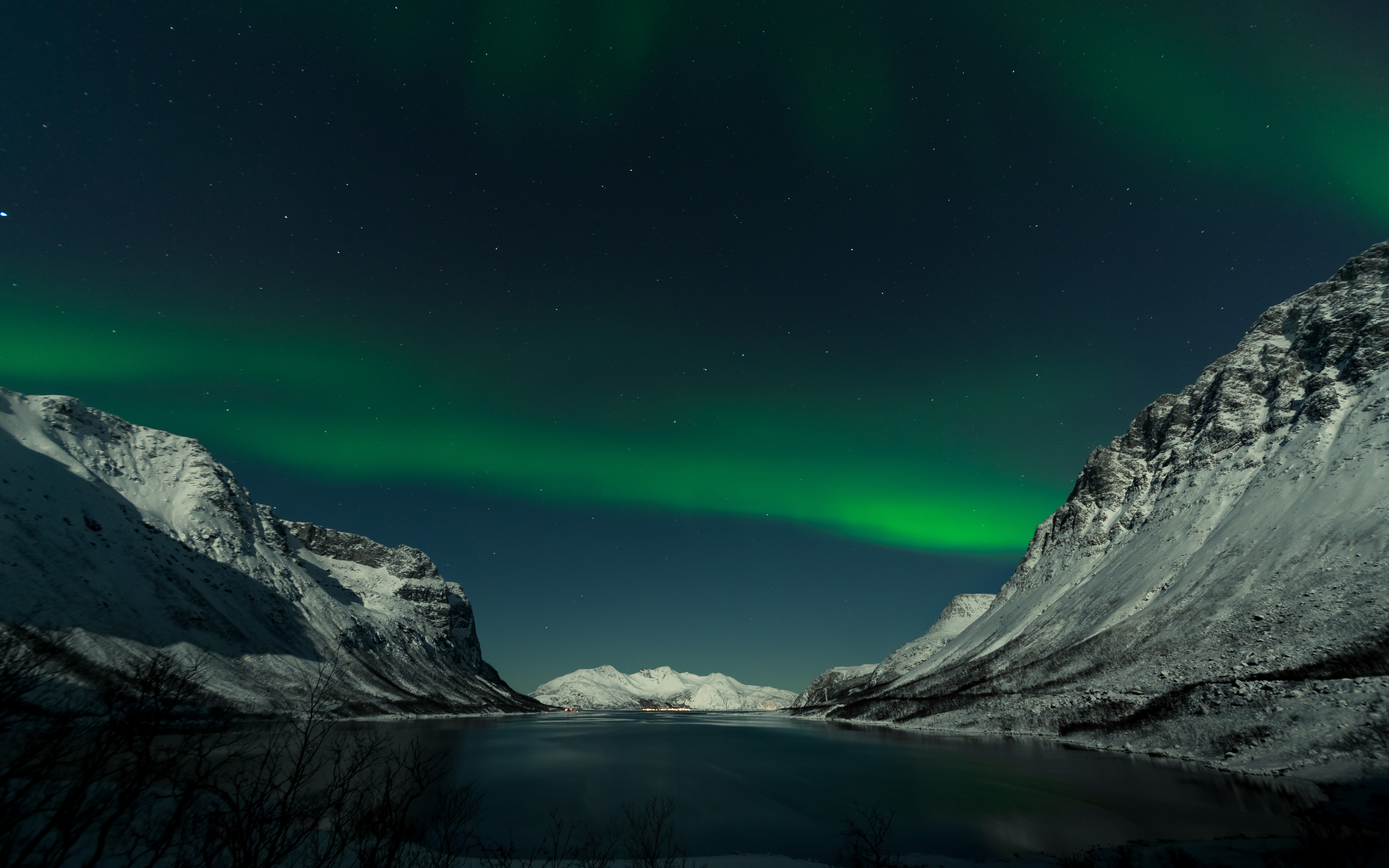 aurora borealis, northern lights, landscape, nature, mountains, night, lake