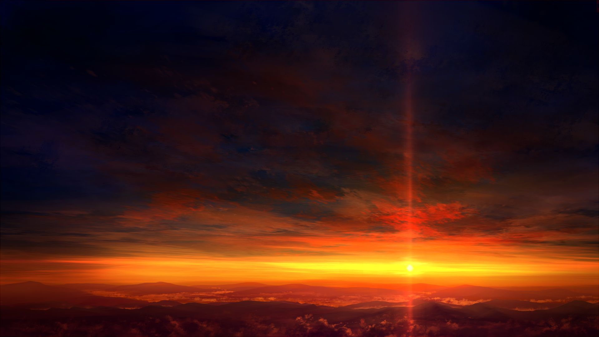 Free download wallpaper Landscape, Fantasy, Sunset, Sky, Mountain, Cloud on your PC desktop