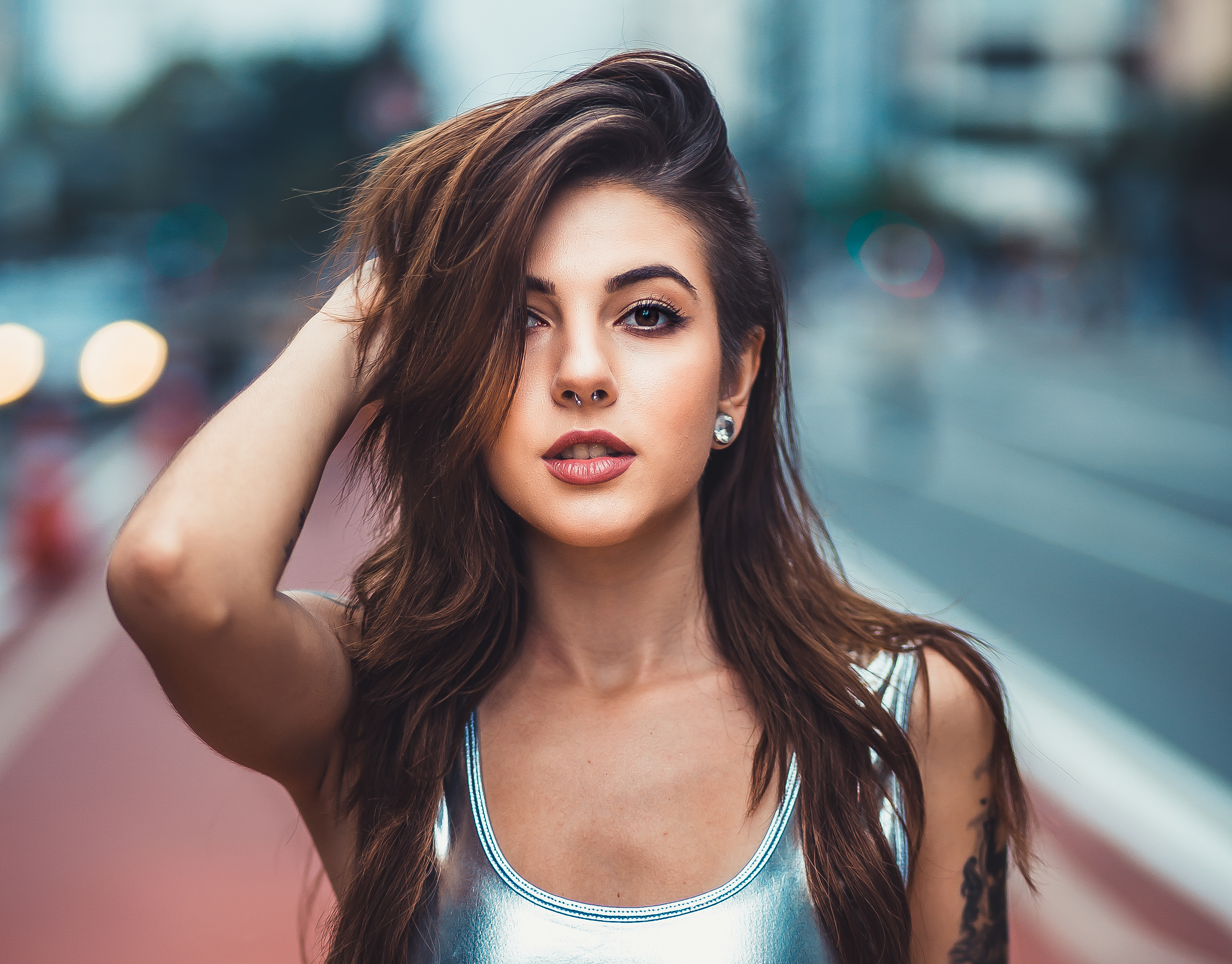 Download mobile wallpaper Face, Brunette, Model, Women, Brown Eyes, Depth Of Field for free.