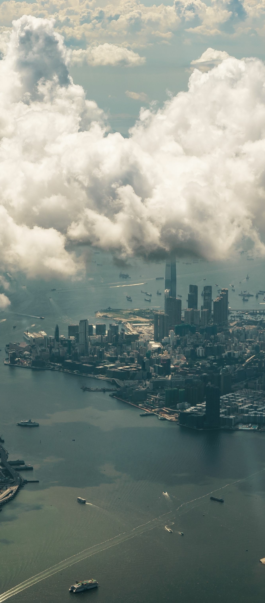 Descarga gratuita de fondo de pantalla para móvil de Ciudades, Ciudad, Nube, Hong Kong, Hecho Por El Hombre, Fotografía Aérea, Aéreo.