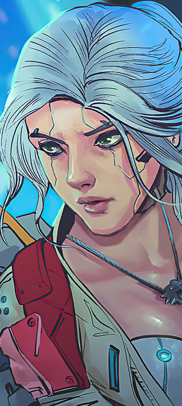 Handy-Wallpaper Cyberpunk, Science Fiction, Weißes Haar, Frau Krieger, Ciri (Der Hexer) kostenlos herunterladen.