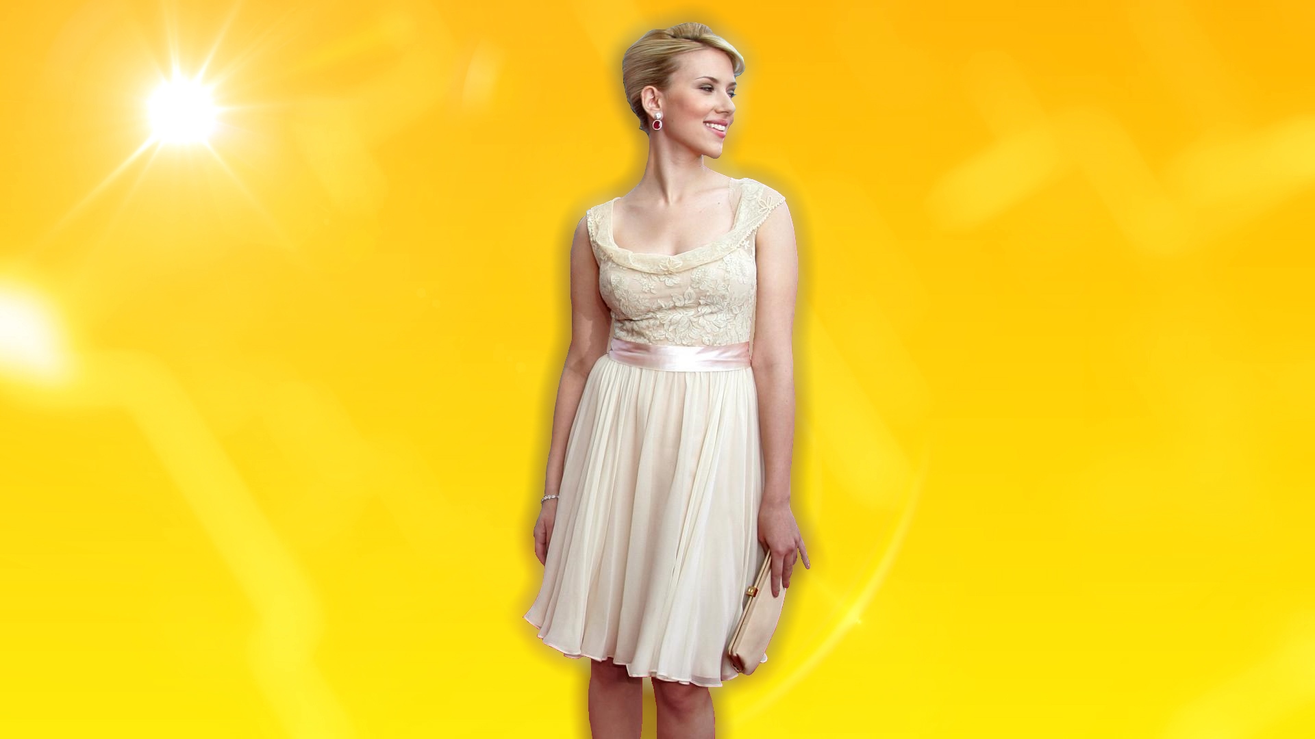 無料モバイル壁紙黄色, 有名人, スカーレット・ヨハンソン, ホワイトドレスをダウンロードします。