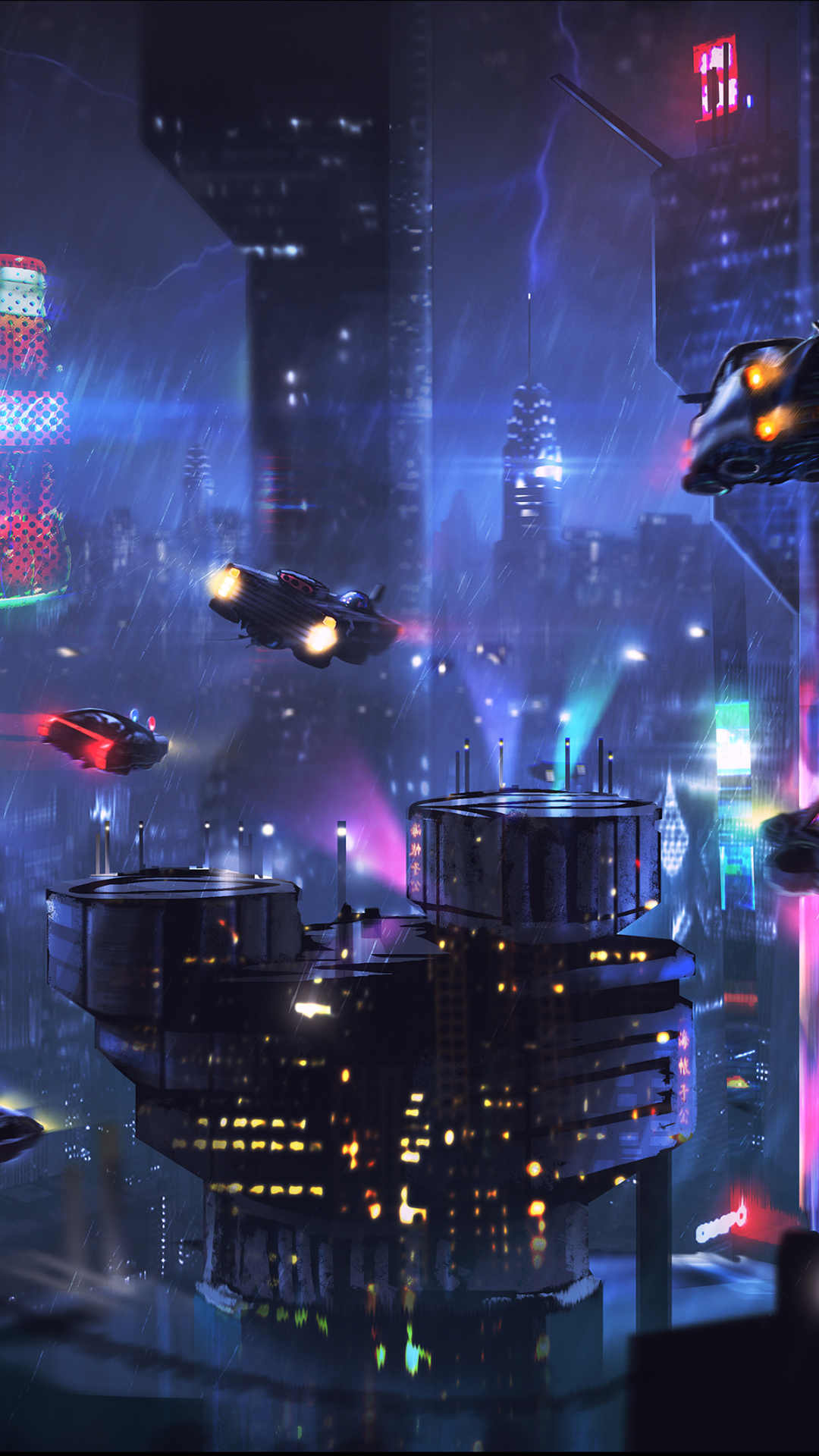 Download mobile wallpaper Rain, Night, City, Building, Sci Fi, Futuristic, Vehicle for free.