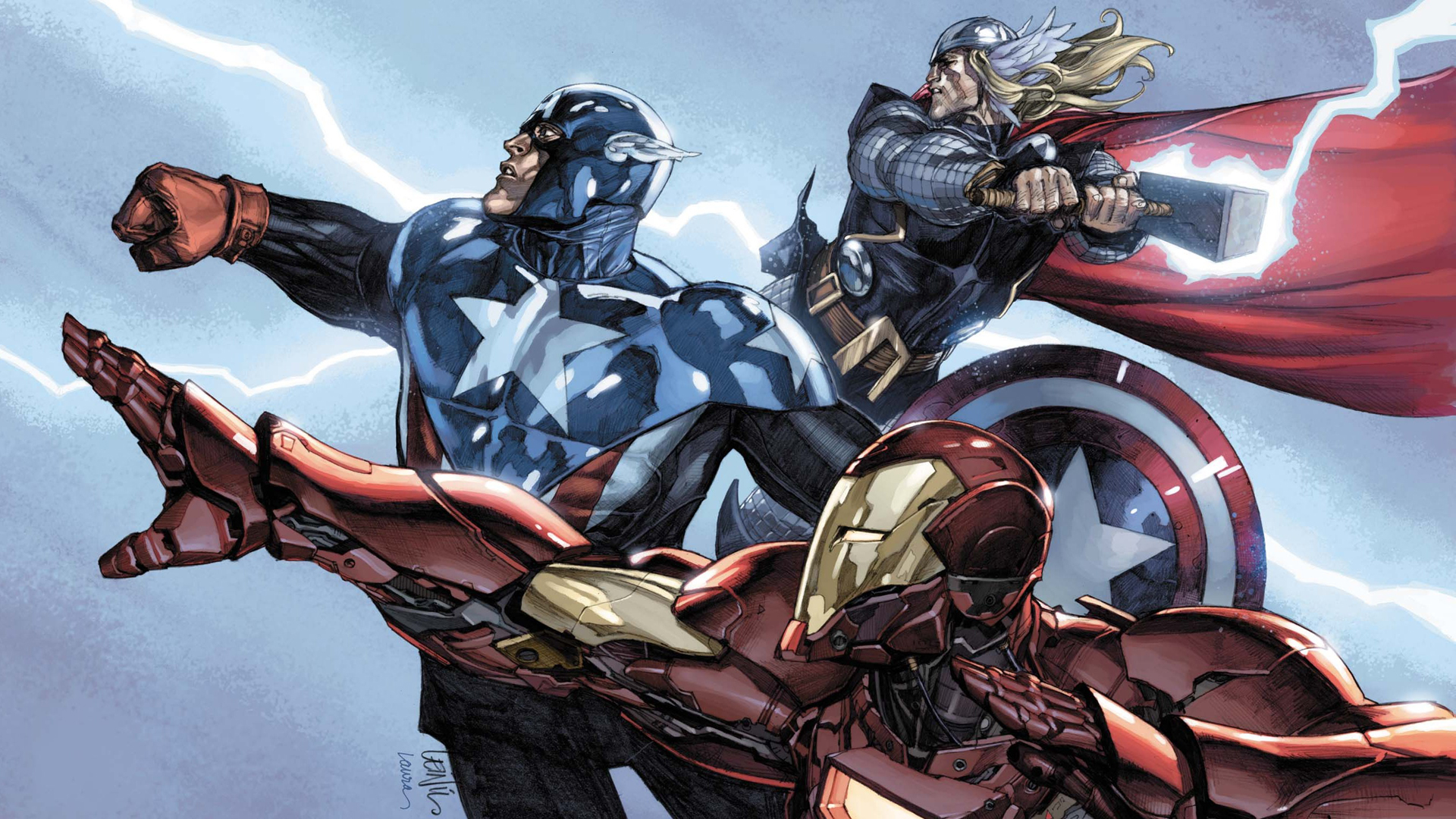 Laden Sie das Comics, Ironman, Kapitän Amerika, Rächer, Thor, The Avengers-Bild kostenlos auf Ihren PC-Desktop herunter