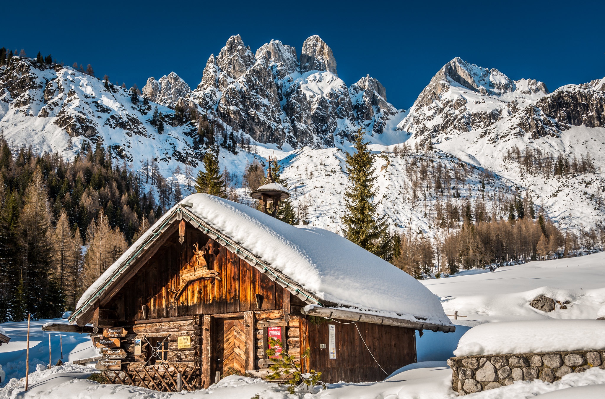 Download mobile wallpaper Winter, Snow, Mountain, Austria, Alps, Cabin, Man Made for free.