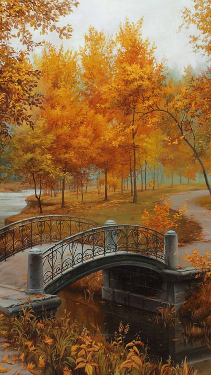 Download mobile wallpaper Park, Tree, Bridge, Painting, Artistic for free.