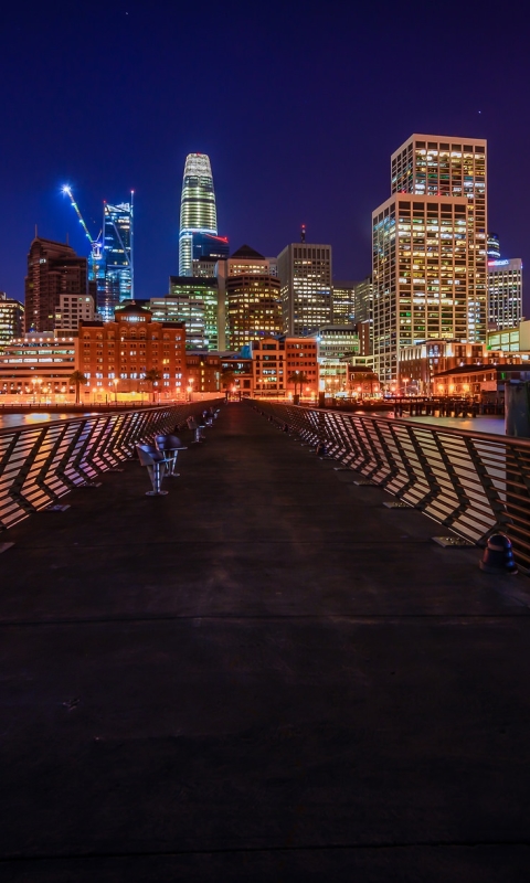 Download mobile wallpaper Cities, Night, City, Building, Pier, San Francisco, Man Made for free.