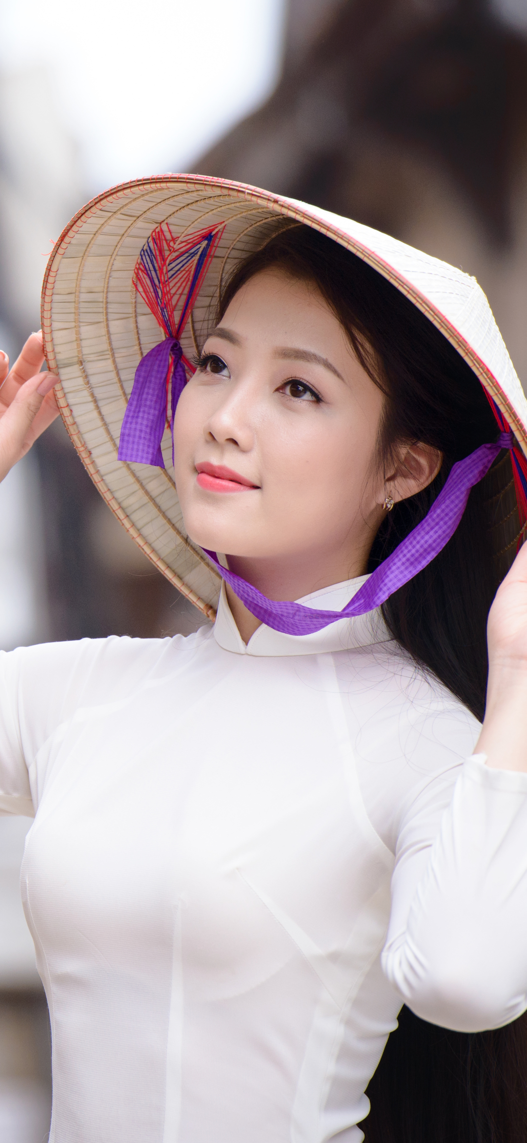 Download mobile wallpaper Women, Asian, Vietnamese, Ao Dai, Asian Conical Hat for free.