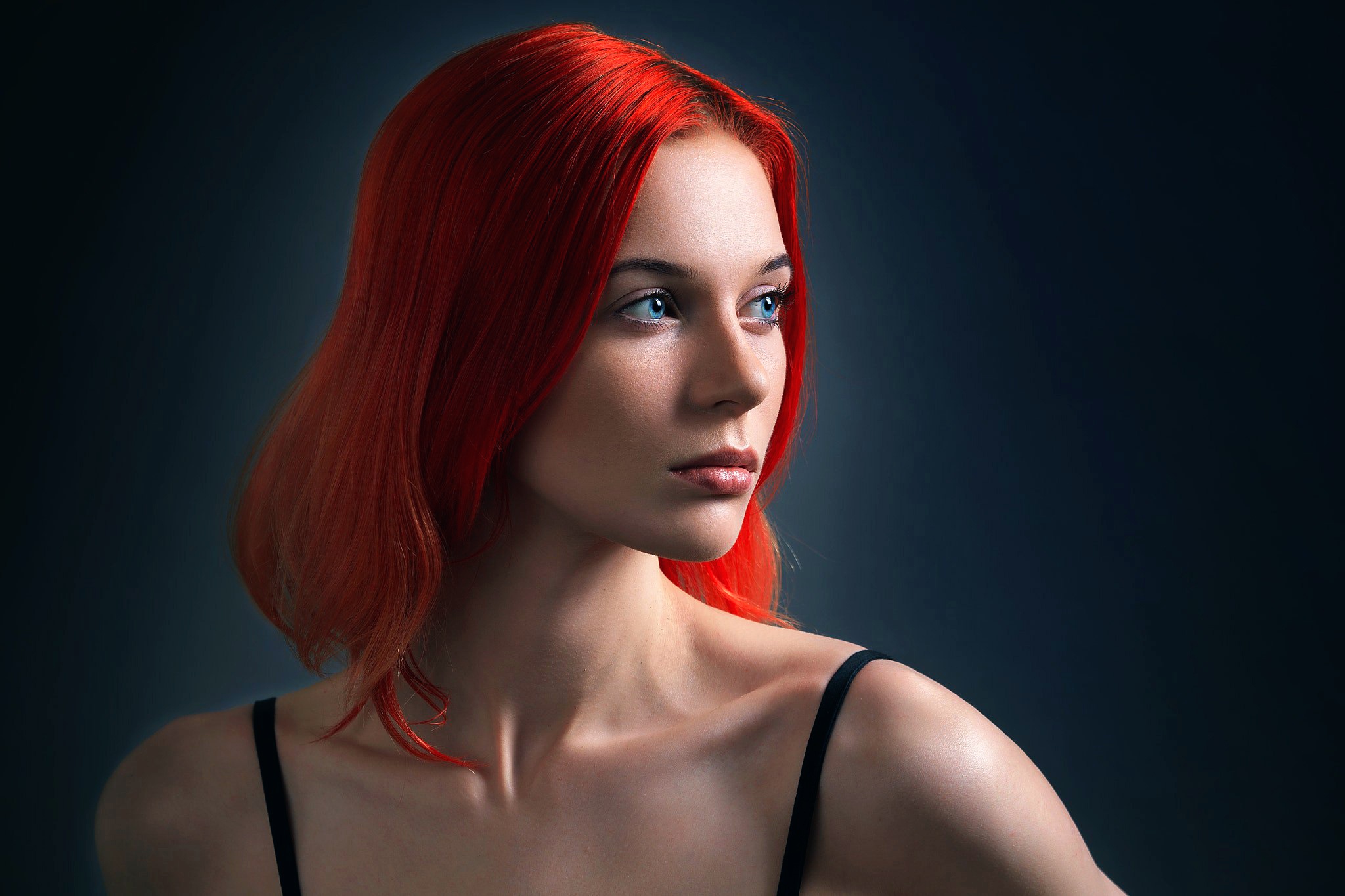 Download mobile wallpaper Face, Model, Women, Blue Eyes, Red Hair for free.
