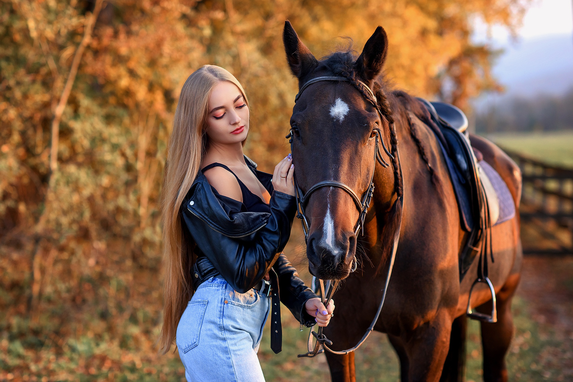 Free download wallpaper Mood, Horse, Women, Leather Jacket on your PC desktop