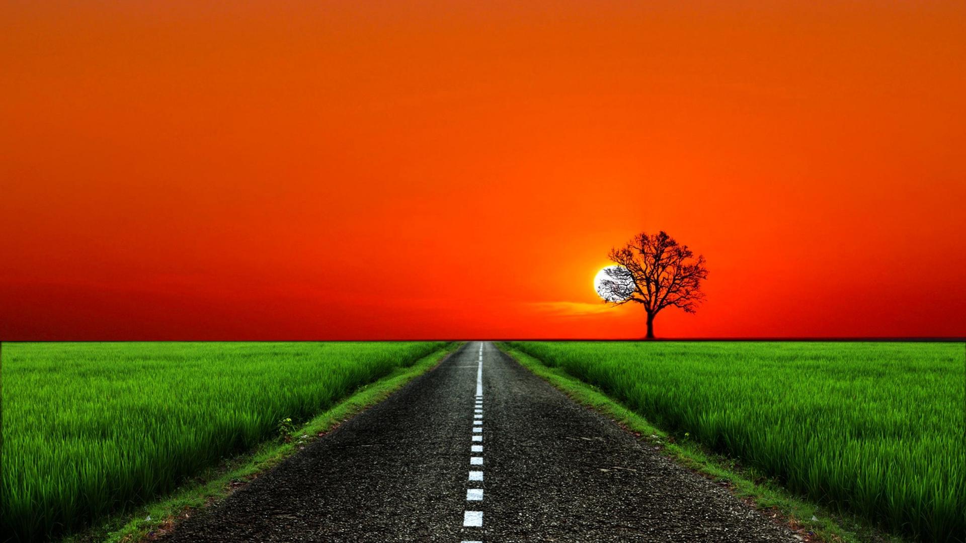 Free download wallpaper Grass, Sky, Road, Tree, Artistic on your PC desktop